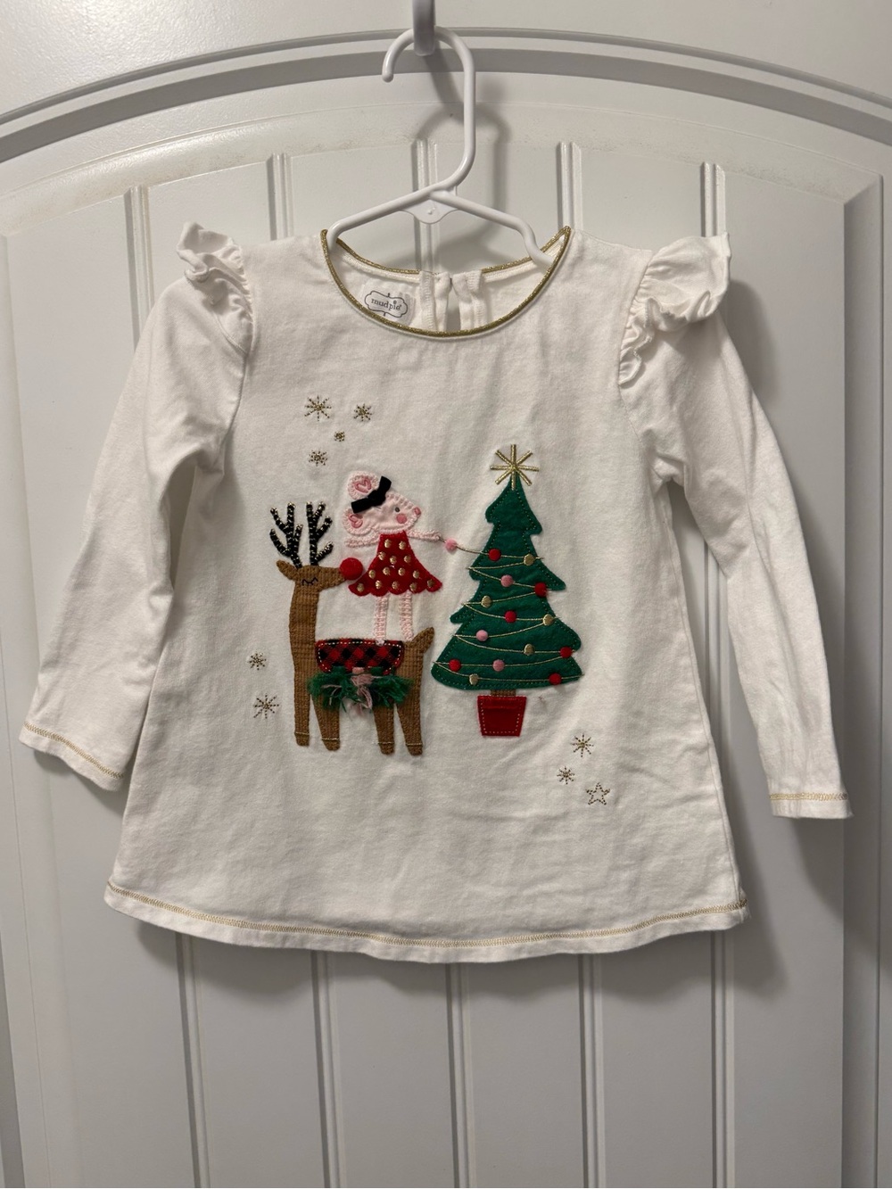 Mud Pie Toddler Girl Christmas Appliqué Long-Sleeve Top